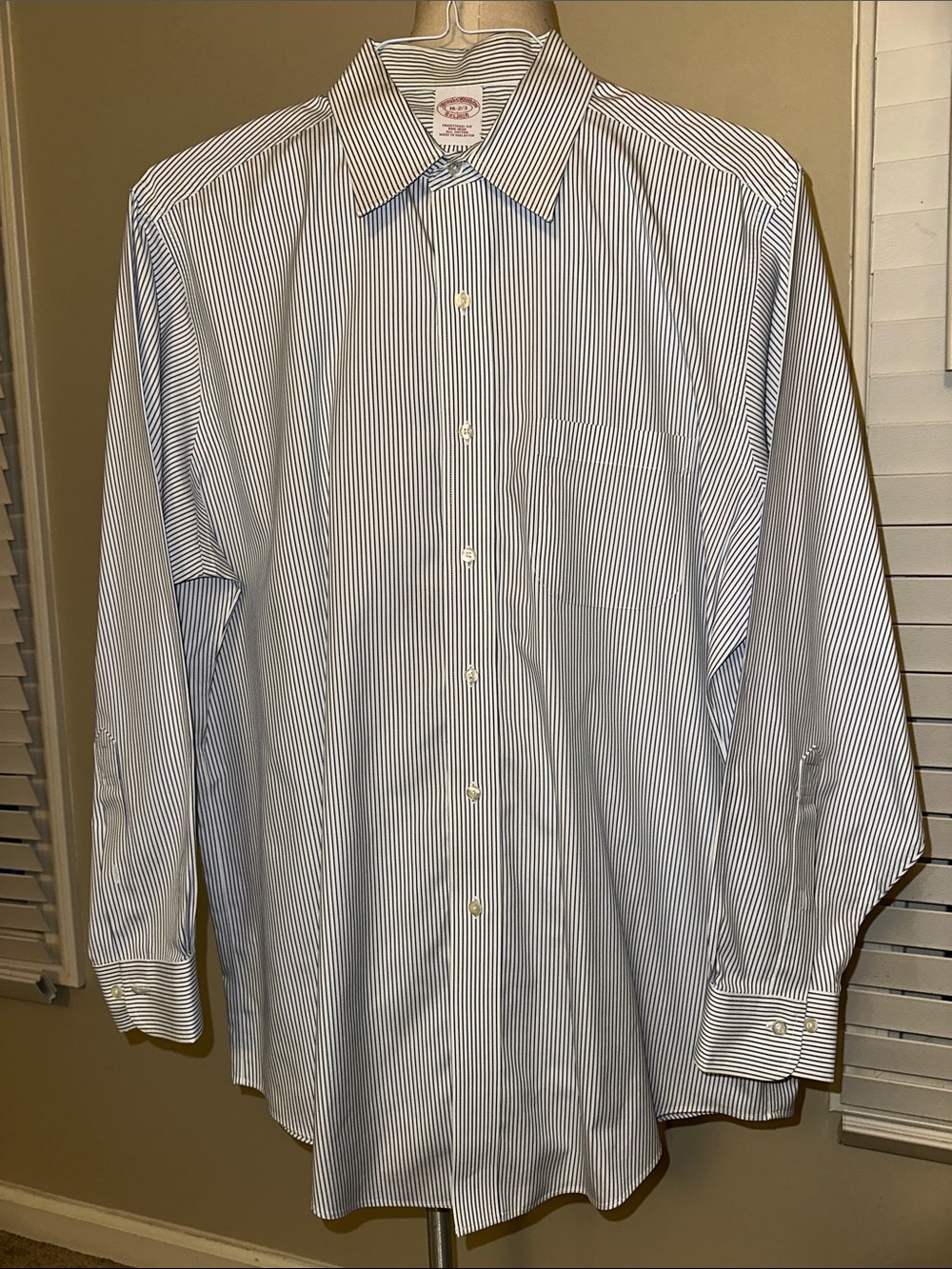 Men's Brooks Brothers Blue Pinstripe Dress Shirt with Spread Collar